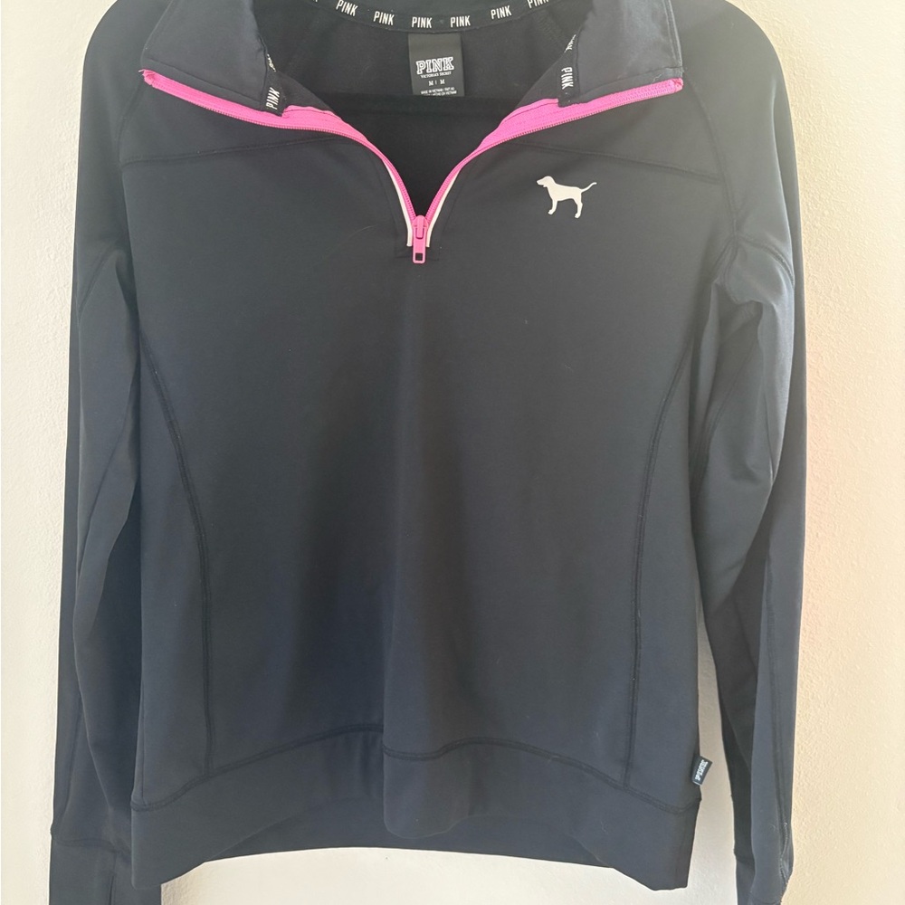 PINK Victoria's Secret Black quarter zip fleece  with Pink Lettering